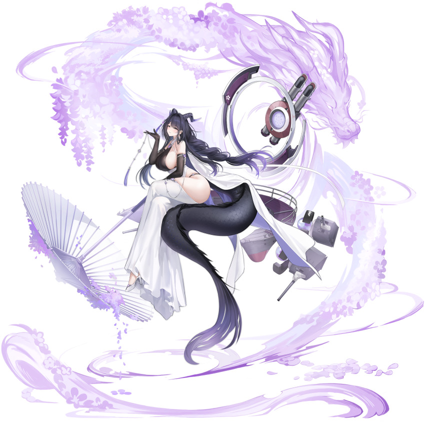 1girl, absurdres, azur_lane, bare_shoulders, black_gloves, black_hair, breasts, crossed_legs