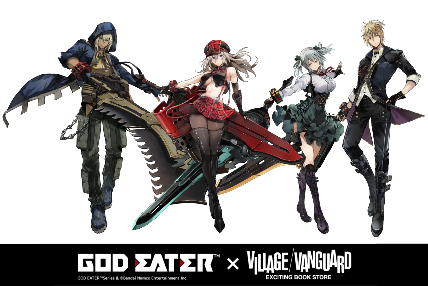 2boys, 2girls, absurdres, alisa_ilinichina_amiella, armlet, boots, breasts, chain