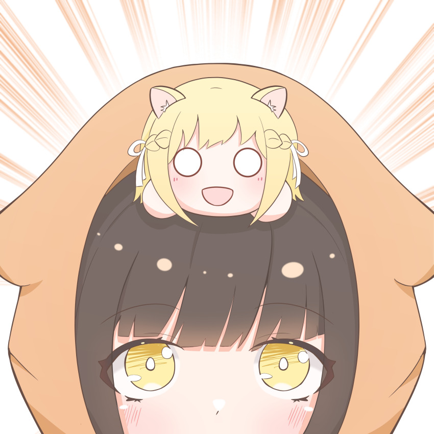 2girls, absurdres, animal_ears, arcshizuku, asakura_karen_(heaven_burns_red), black_hair, blonde_hair, braid