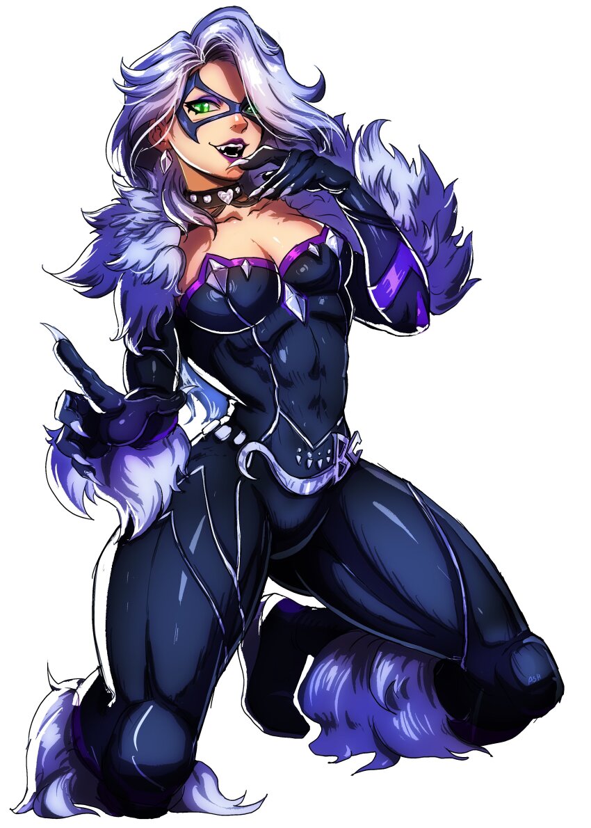 1girl, absurdres, black_bodysuit, black_cat_(marvel), bodysuit, breasts, choker, cleavage