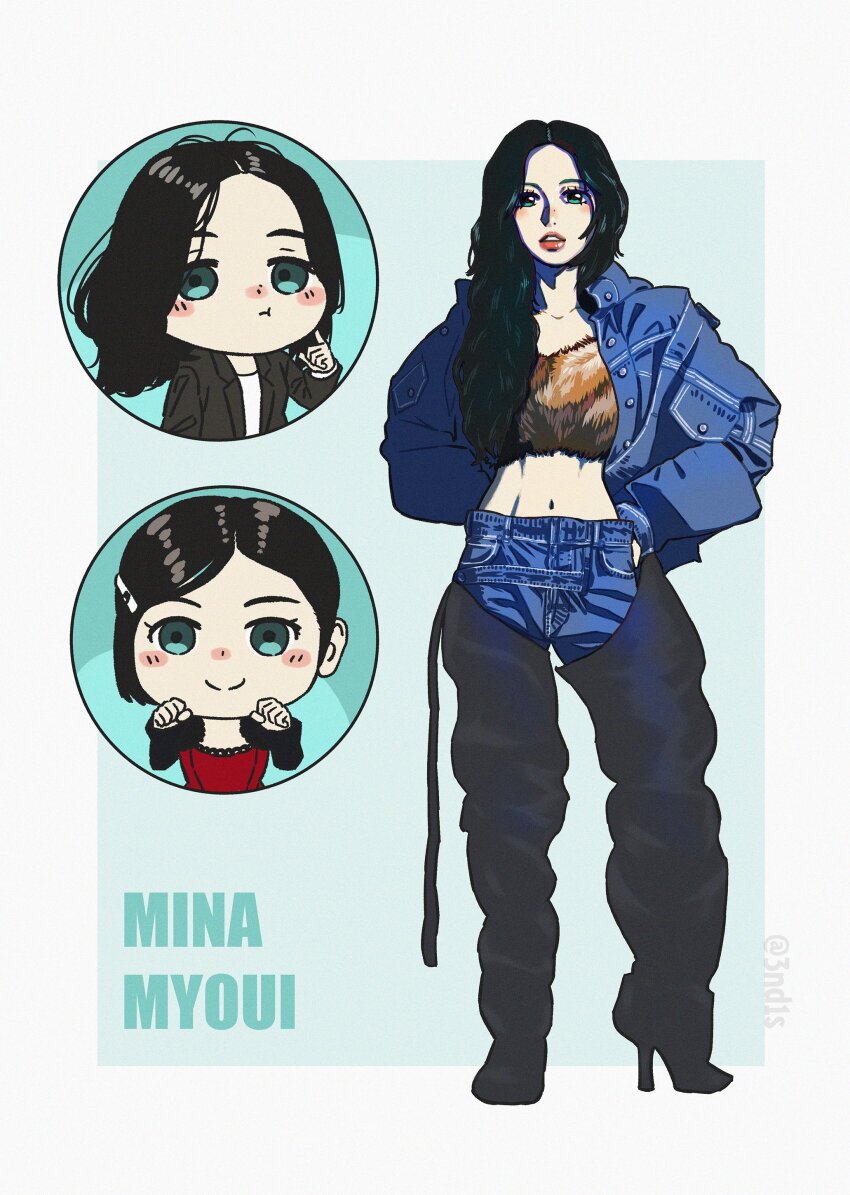 1girl, absurdres, black_boots, black_jacket, blue_jacket, blue_shorts, blush, boots