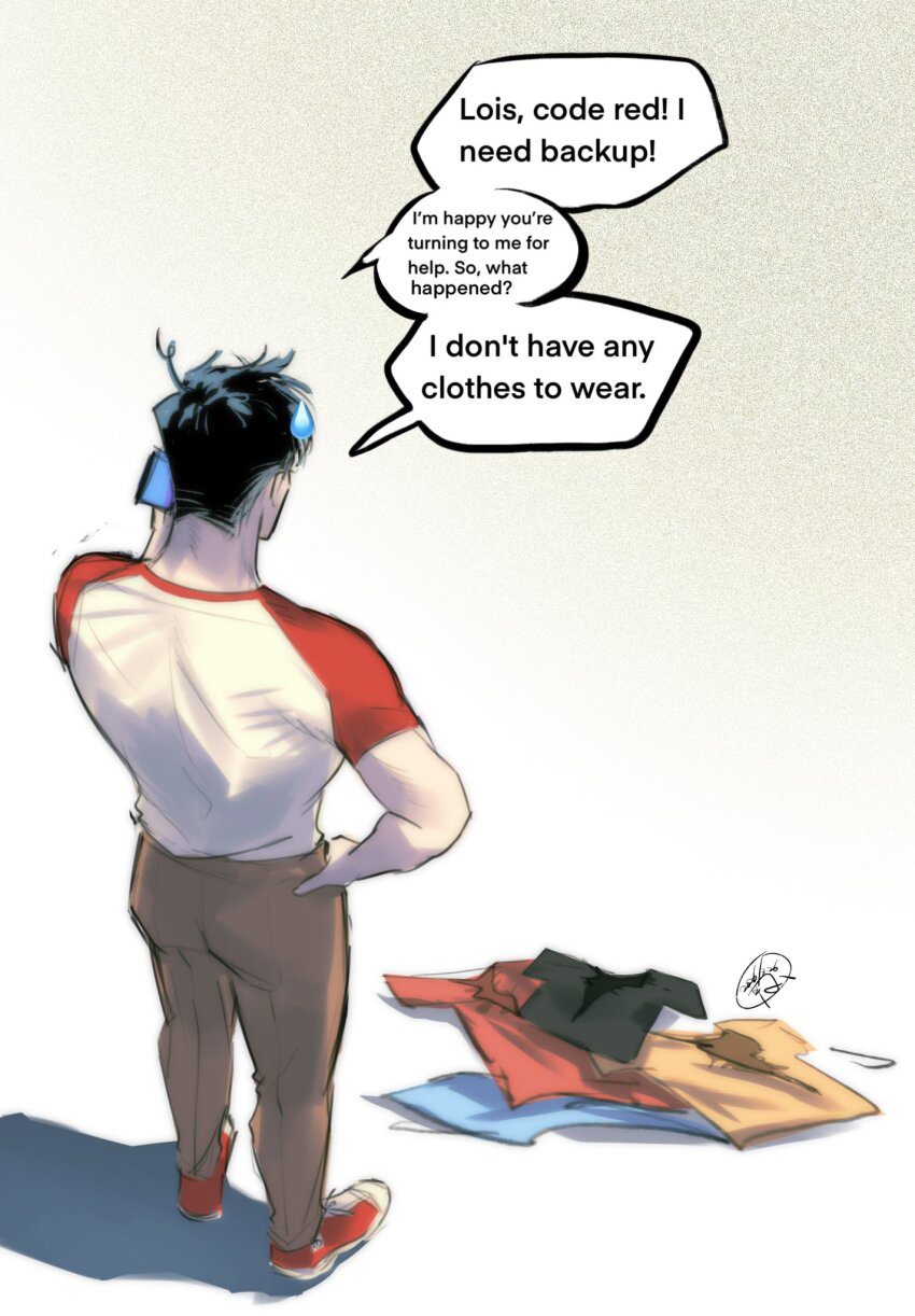 1boy, black_hair, casual, dc_comics, denim, english_text, highres, huaq127