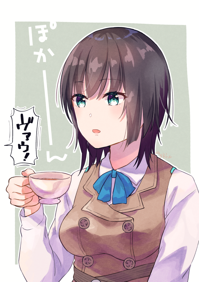 1girl, aoi_erika, black_hair, blue_bow, blue_bowtie, blue_eyes, bow, bowtie