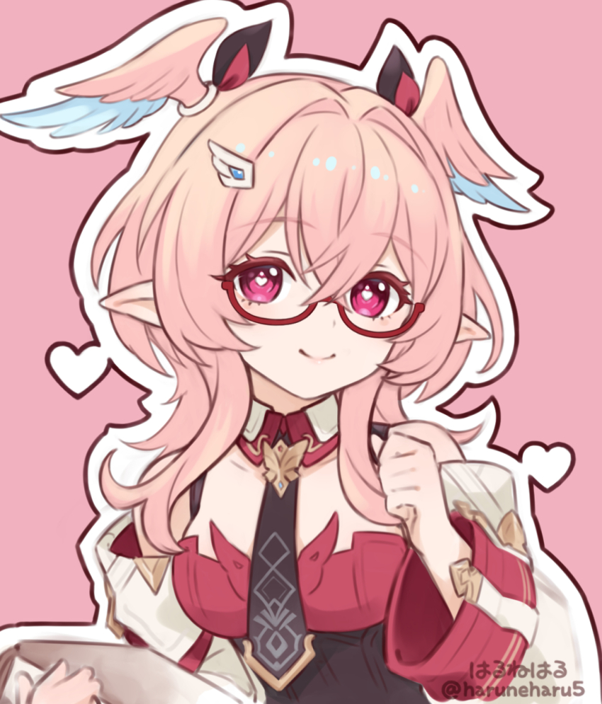 1girl, bare_shoulders, bespectacled, black_necktie, closed_mouth, commentary_request, detached_sleeves, genshin_impact