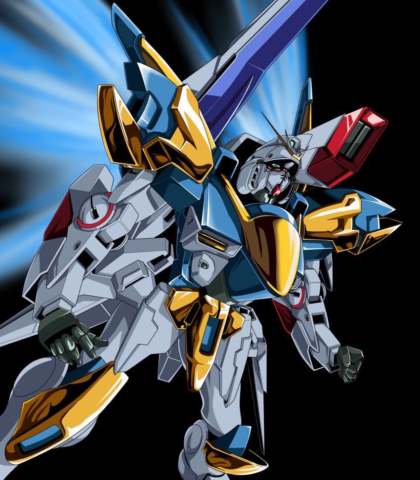 1990s_(style), absurdres, beam_cannon, commentary, energy_wings, faux_retro_artstyle, gundam, highres