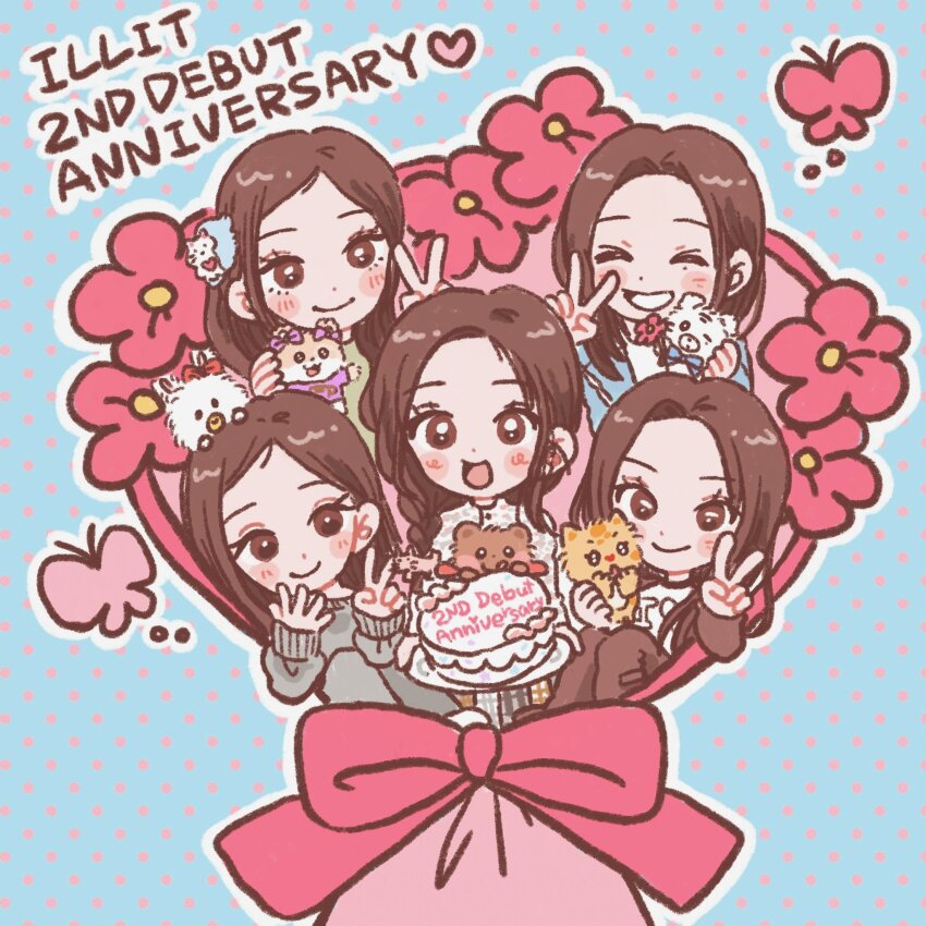 5girls, ^_^, animification, anniversary, black_hoodie, black_pants, blue_jacket, blush