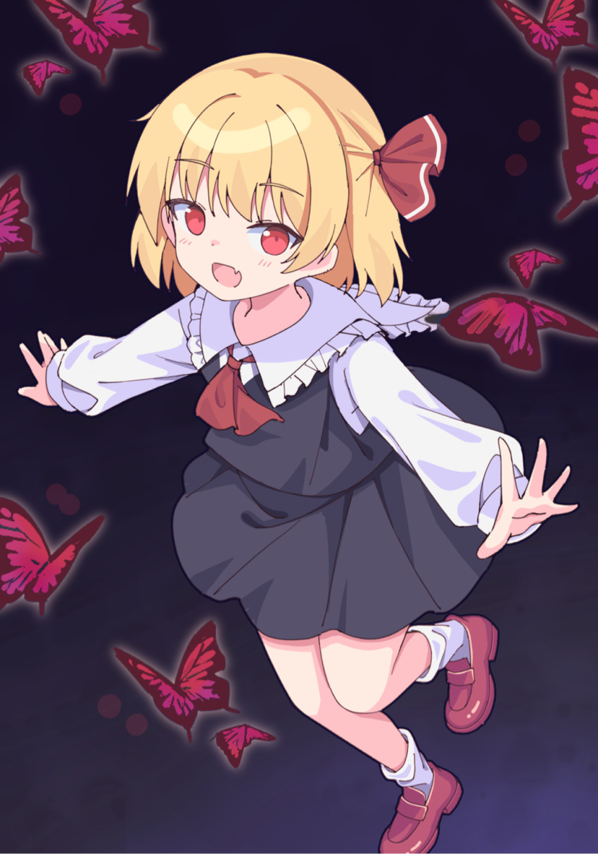 1girl, ascot, black_skirt, black_vest, blonde_hair, bug, butterfly, chinese_commentary