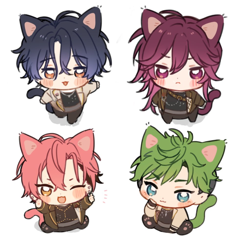 animal_ears, black_pants, blue_eyes, blue_hair, cat_boy, cat_ears, cat_tail, chibi