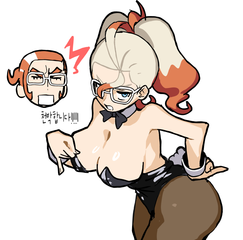 1boy, 1girl, :o, absurdres, alternate_breast_size_(larger), bare_shoulders, black_bow, black_bowtie