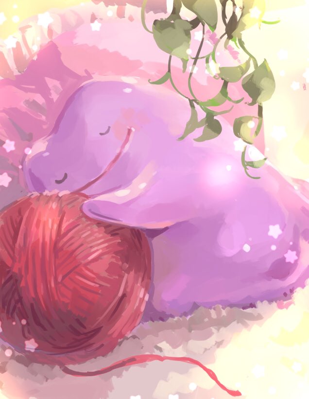 closed_eyes, closed_mouth, ditto, gen_1_pokemon, heart, heart-shaped_pillow, hwiwoyako, nintendo