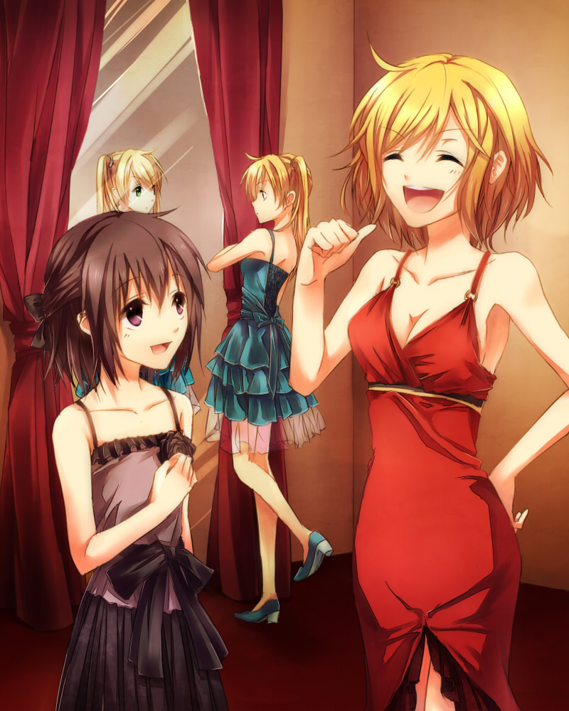 3girls, :d, ^_^, alternate_hairstyle, america_(female)_(hetalia), america_(hetalia), axis_powers_hetalia, bare_shoulders