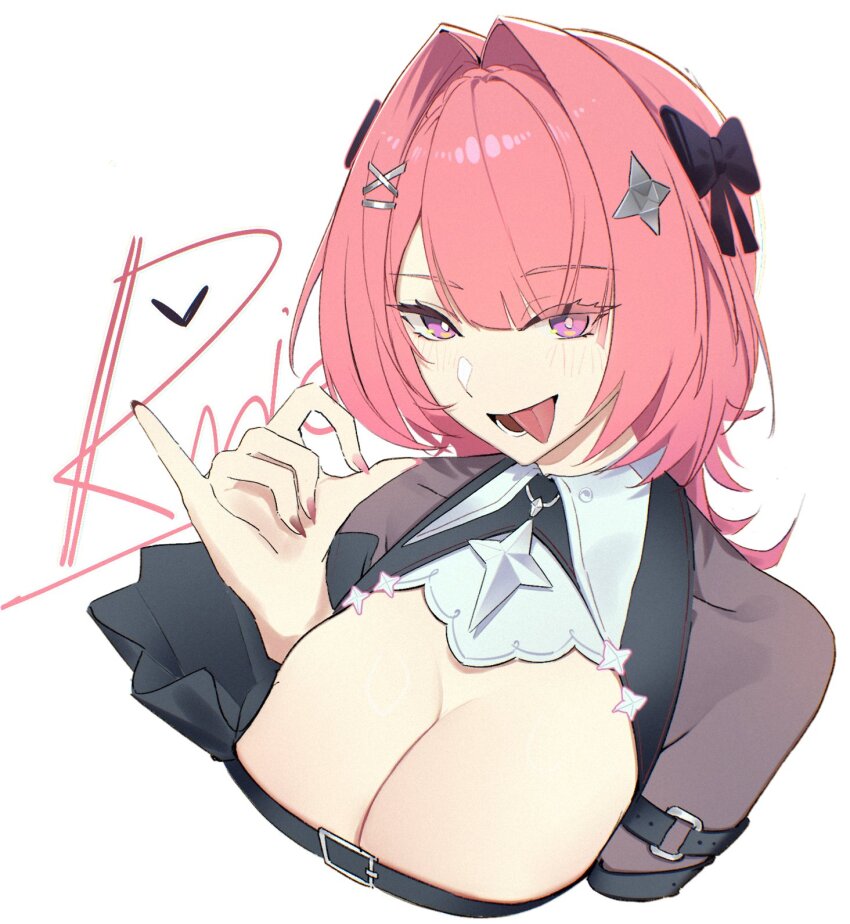 1girl, 2j_mumumu, black_dress, breast_strap, breasts, cleavage, commentary, dress