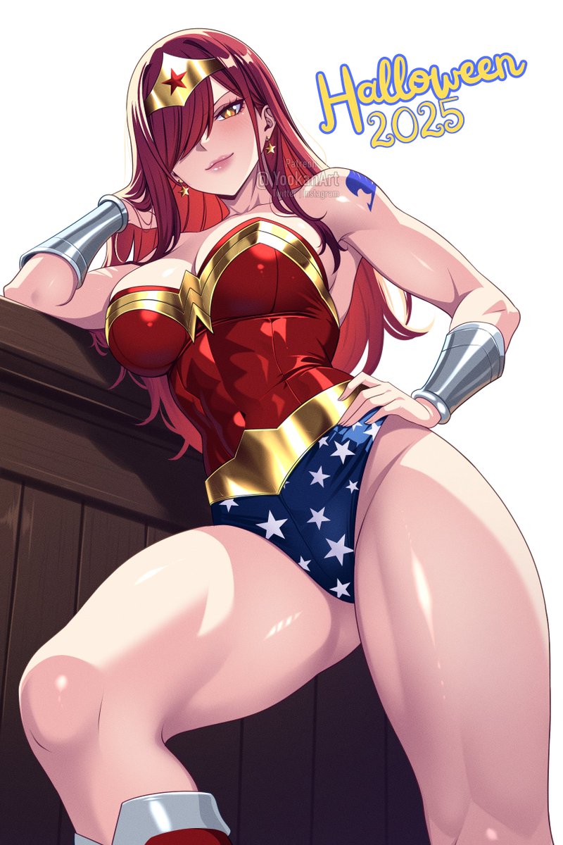 1girl, 2025, bare_shoulders, bracer, breasts, closed_mouth, commentary, cosplay