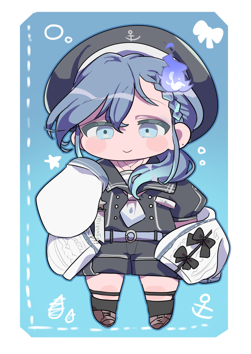 1boy, absurdres, anchor_symbol, belt, beret, black_bow, black_hat, black_sailor_collar