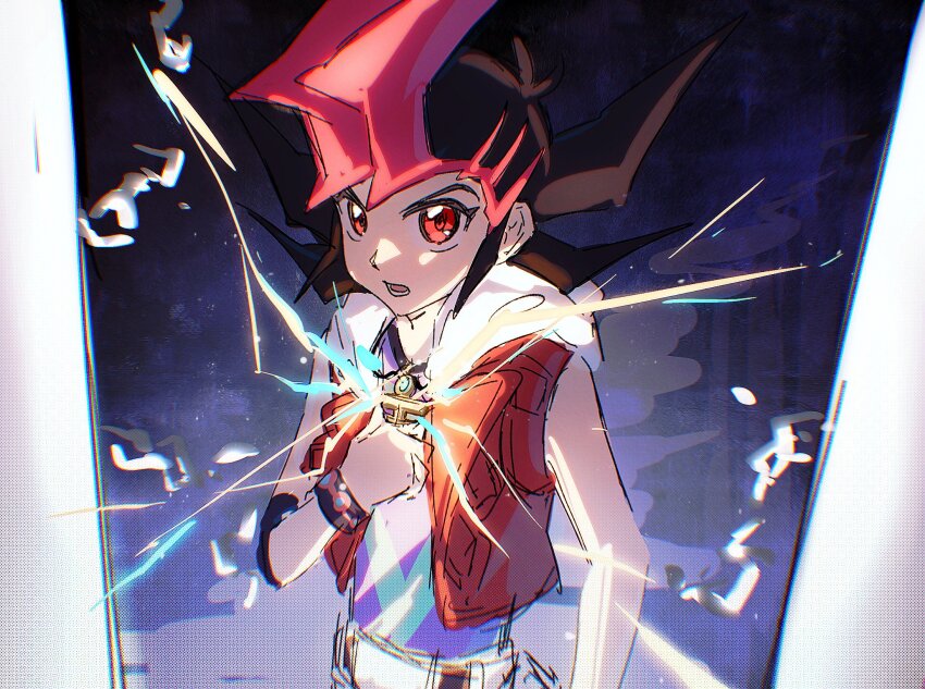 1boy, arm_at_side, bare_shoulders, black_hair, border, colored_bangs, elbow_gloves, facing_to_the_side