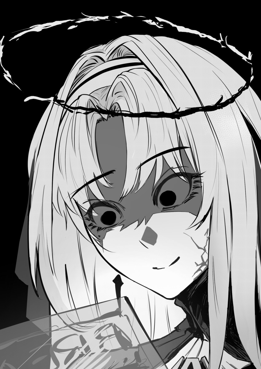 1girl, absurdres, bianca:_stigmata_(exorcist)_(pgr), bianca_(pgr), black_background, closed_mouth, commentary, english_commentary