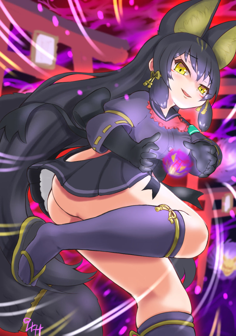 1girl, alt_text, animal_ears, apron, ass, black_hair, clothing_cutout, commentary_request