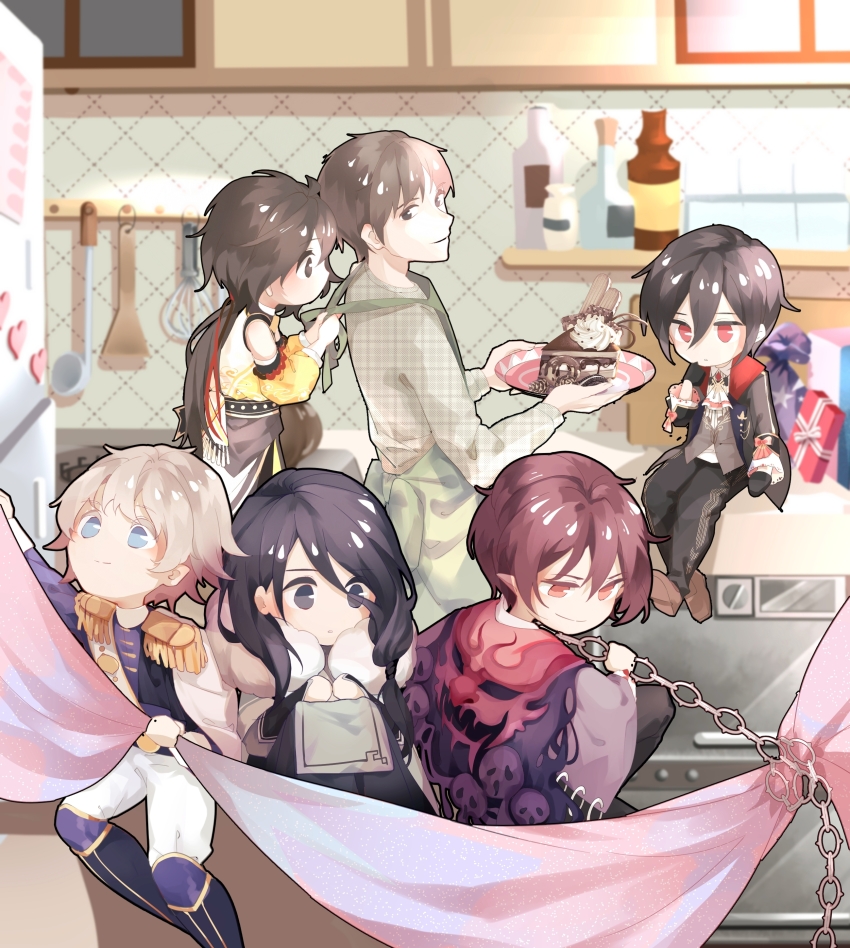 6+boys, absurdres, albert_nomad, apron, ascot, ayn_alwyn, ayn_alwyn_(godheim), banner