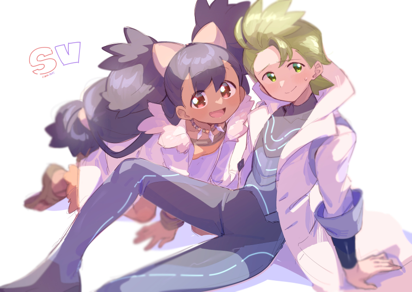 1boy, 1girl, :d, absurdres, black_hair, blurry, blurry_background, blush