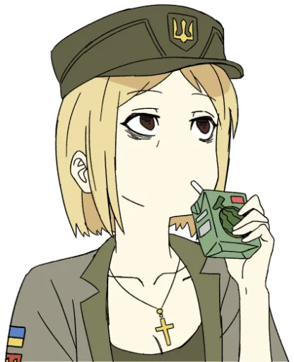 1girl, blonde_hair, brown_eyes, collarbone, drink_carton, drinking, hat, holding