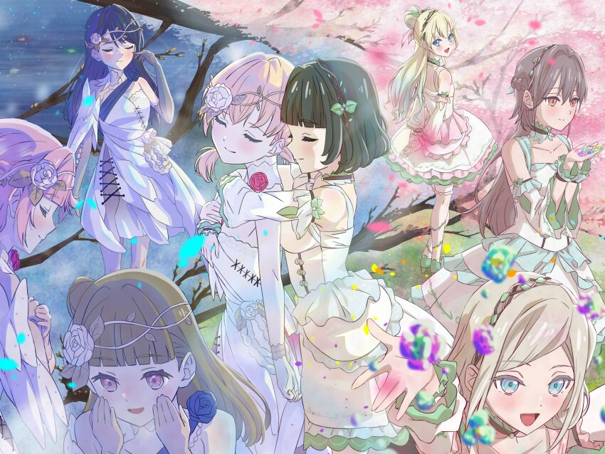 6+girls, absurdres, anyoji_hime, blonde_hair, blue_eyes, blue_hair, braid, brown_hair