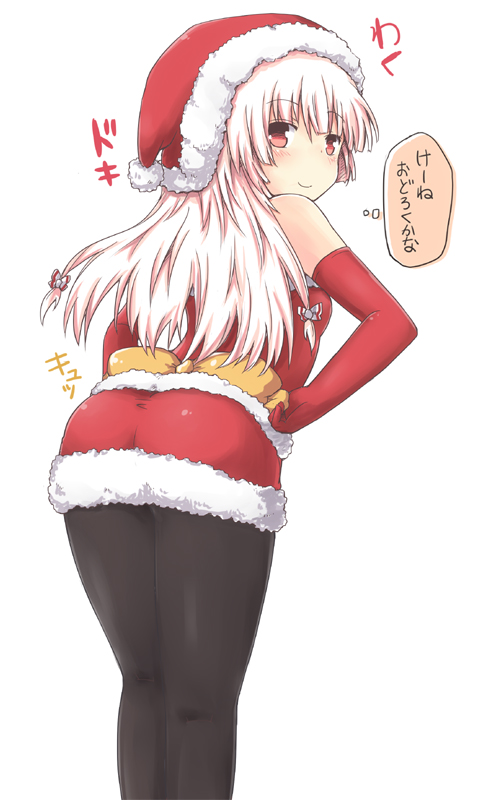 1girl, ass, black_pantyhose, blush, elbow_gloves, female_focus, fujiwara_no_mokou, gloves