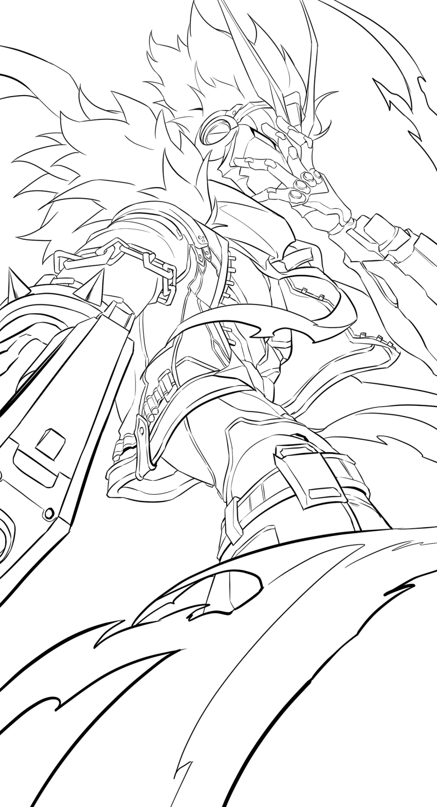 1boy, billy_kid, billy_kid_(starlight), chain, chain_around_arm, clothed_robot, commentary_request, floating_scarf