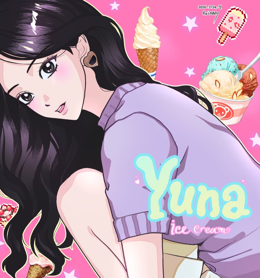 1girl, animification, artist_name, black_eyes, black_hair, commentary, dated, earrings