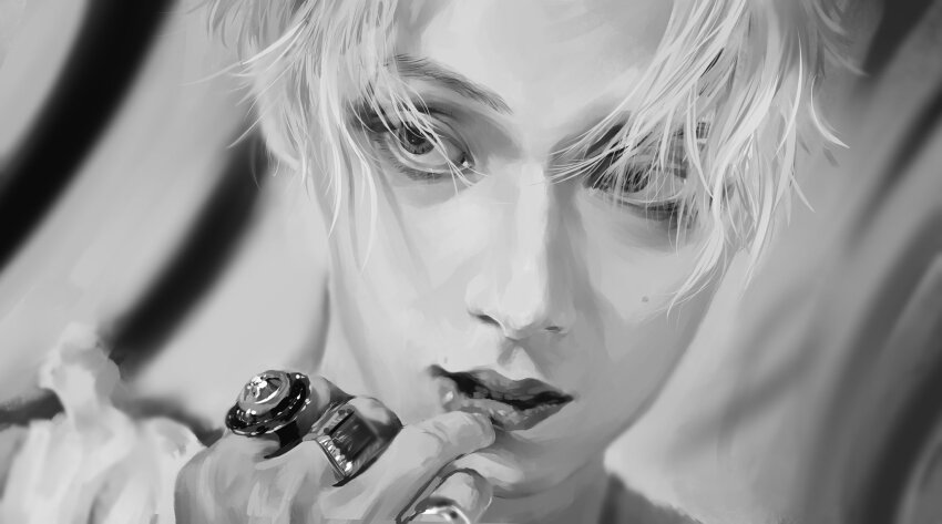 1boy, close-up, eyeshadow, highres, jewelry, jun_(seventeen), k-pop, looking_to_the_side