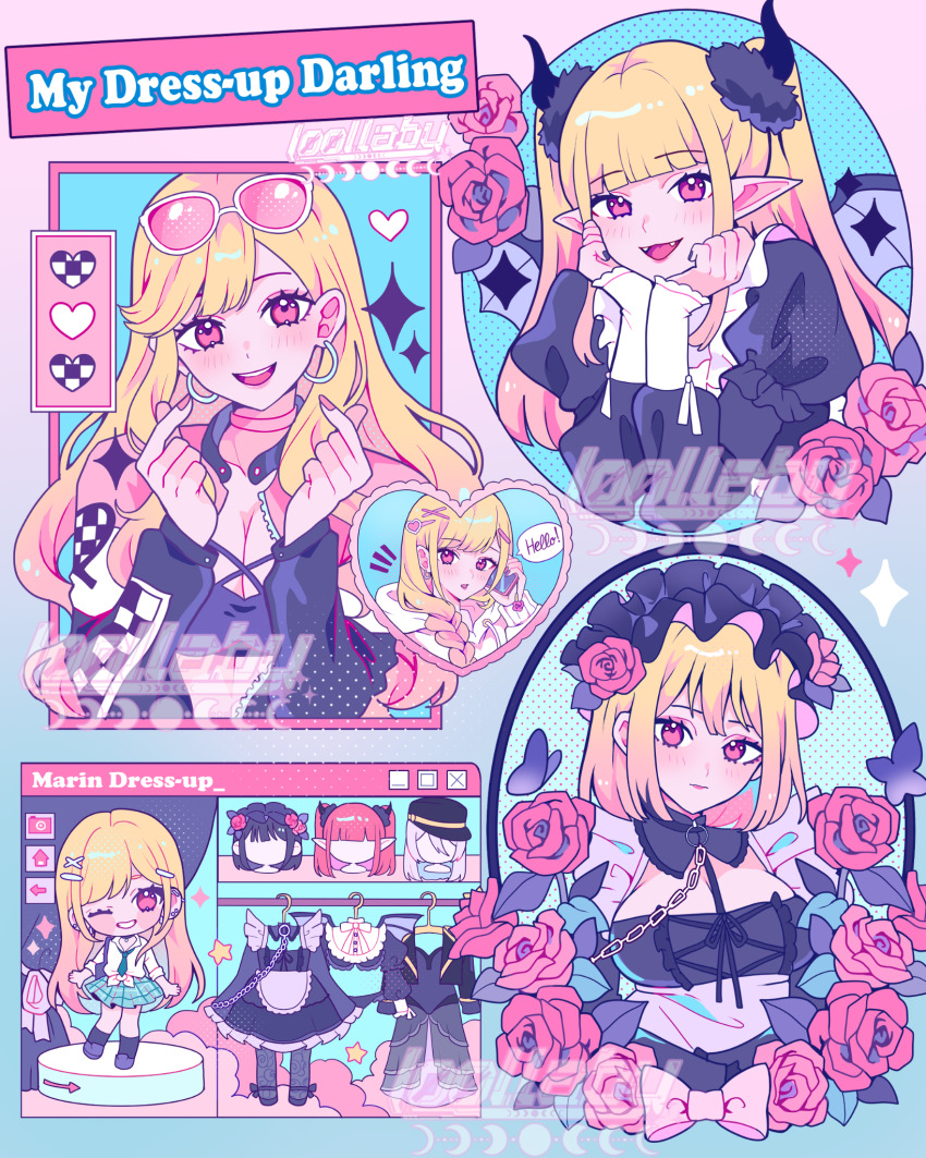 1girl, aqua_necktie, aqua_skirt, artist_name, bag, black_bonnet, black_butterfly, black_dress