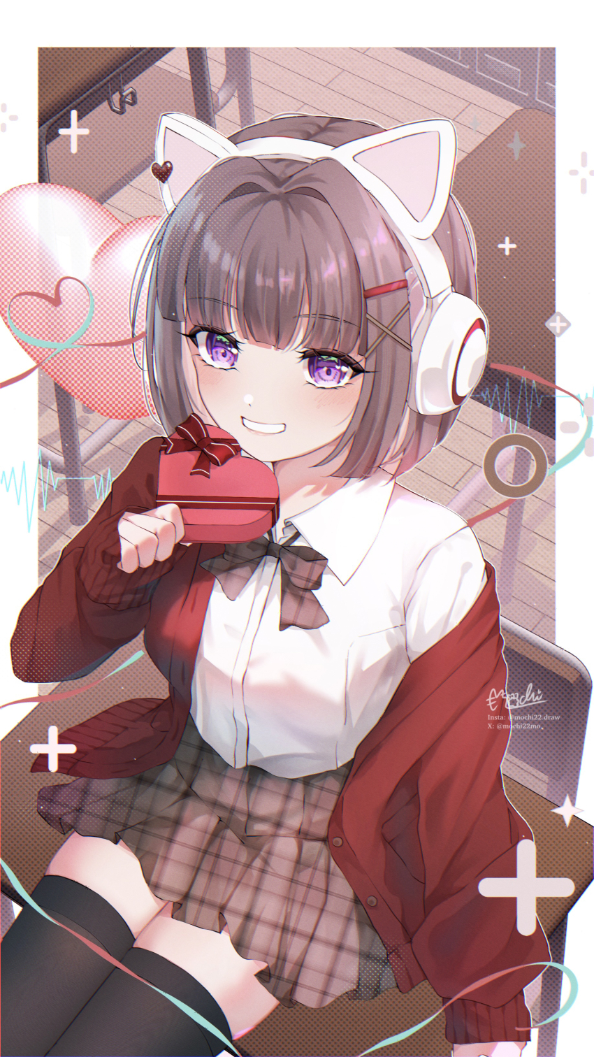 1girl, absurdres, alternate_costume, animal_ear_headphones, animal_ears, black_thighhighs, blunt_bangs, blunt_ends