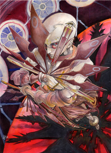 .hack//, .hack//g.u., 1boy, arm_guards, bad_id, bare_shoulders, blonde_hair, closed_mouth