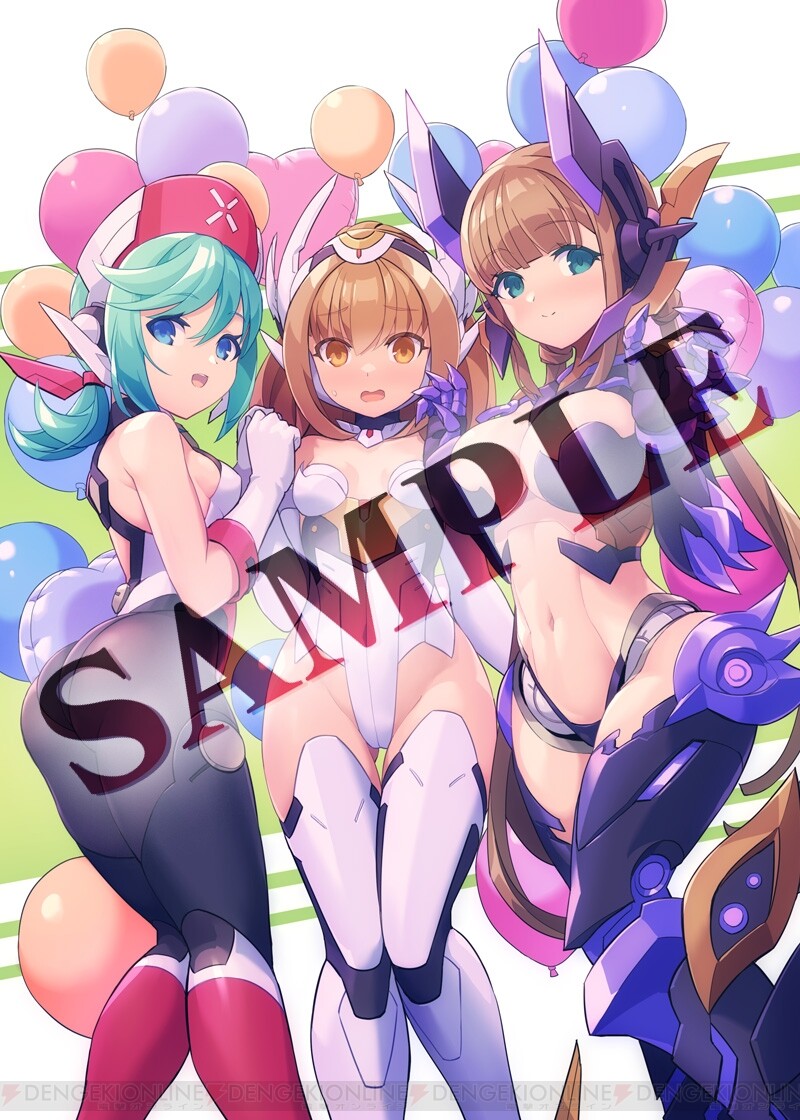 3girls, ass, balloon, blue_eyes, blush, breasts, brown_eyes, brown_hair