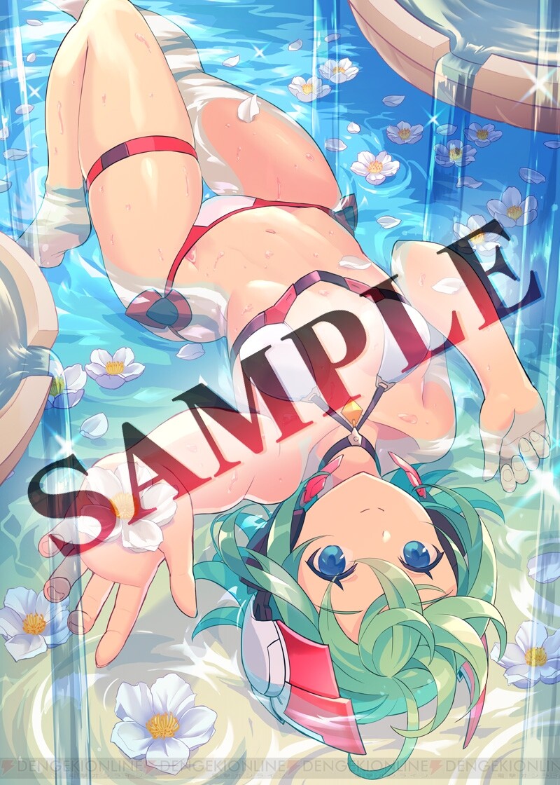 1girl, barefoot, bikini, blue_eyes, breasts, chingisu, closed_mouth, flower