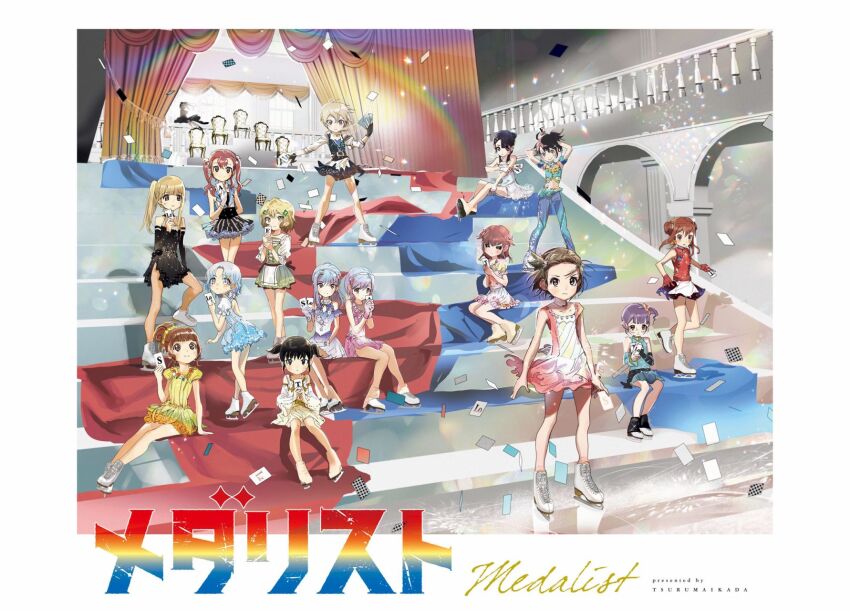 anaguma_sakina, ashikaga_setsuna, group_picture, highres, kanie_honami, kobuta_main, medalist_(manga), niwatori_hina