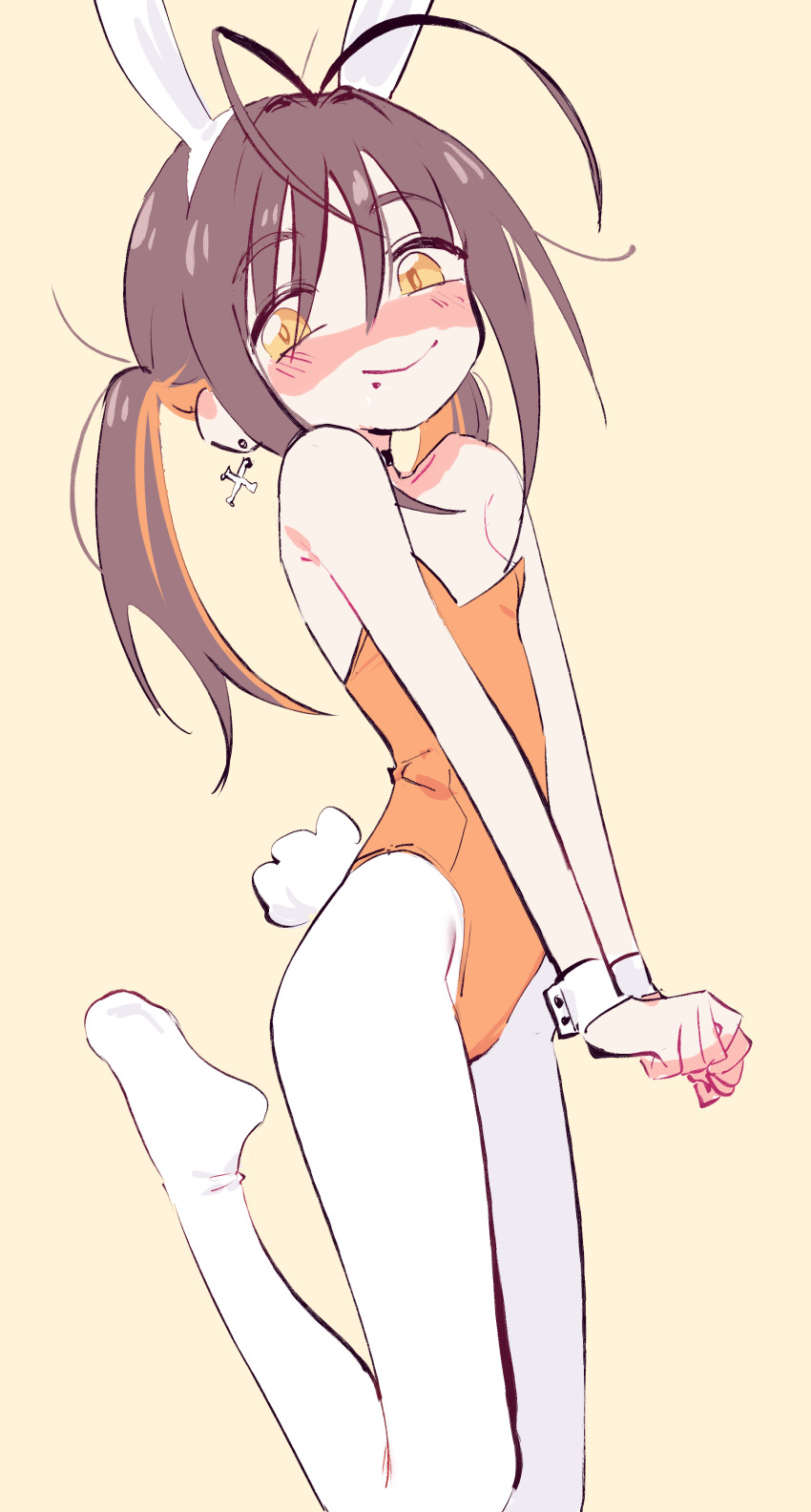 1girl, absurdres, animal_ear_hairband, animal_ears, antenna_hair, bare_shoulders, blush, brown_hair