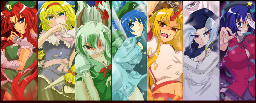 6+girls, alice_margatroid, backpack, bag, blonde_hair, blue_eyes, blue_hair, chain