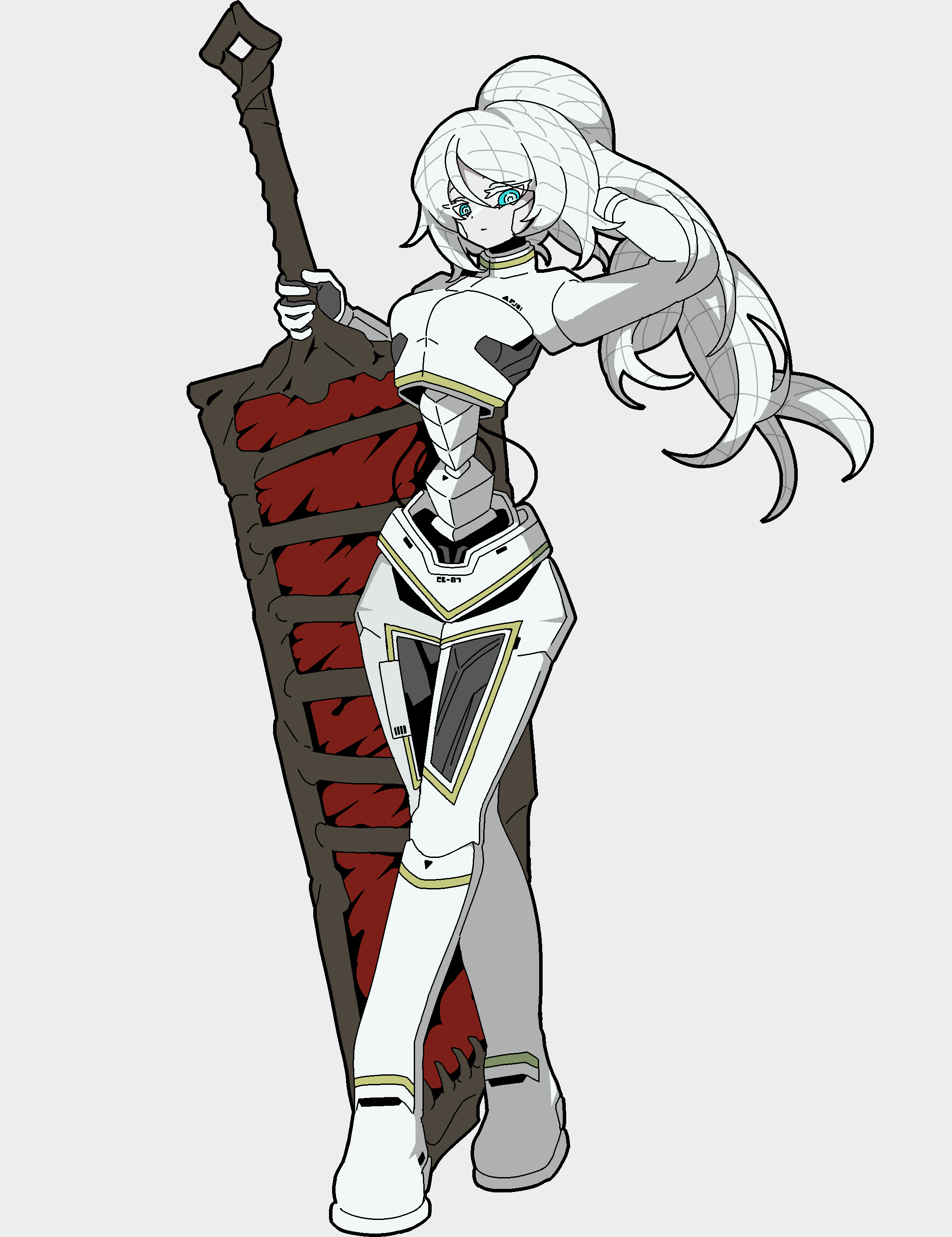 1girl, absurdres, black_outline, blue_eyes, cable, cable_hair, closed_mouth, eyelashes