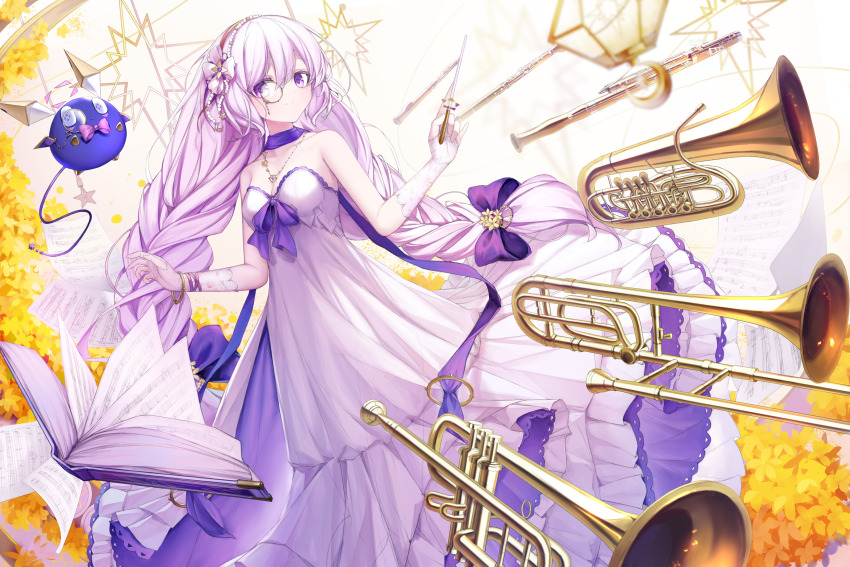 1girl, absurdres, arcaea, backless_dress, backless_outfit, bare_shoulders, book, bow