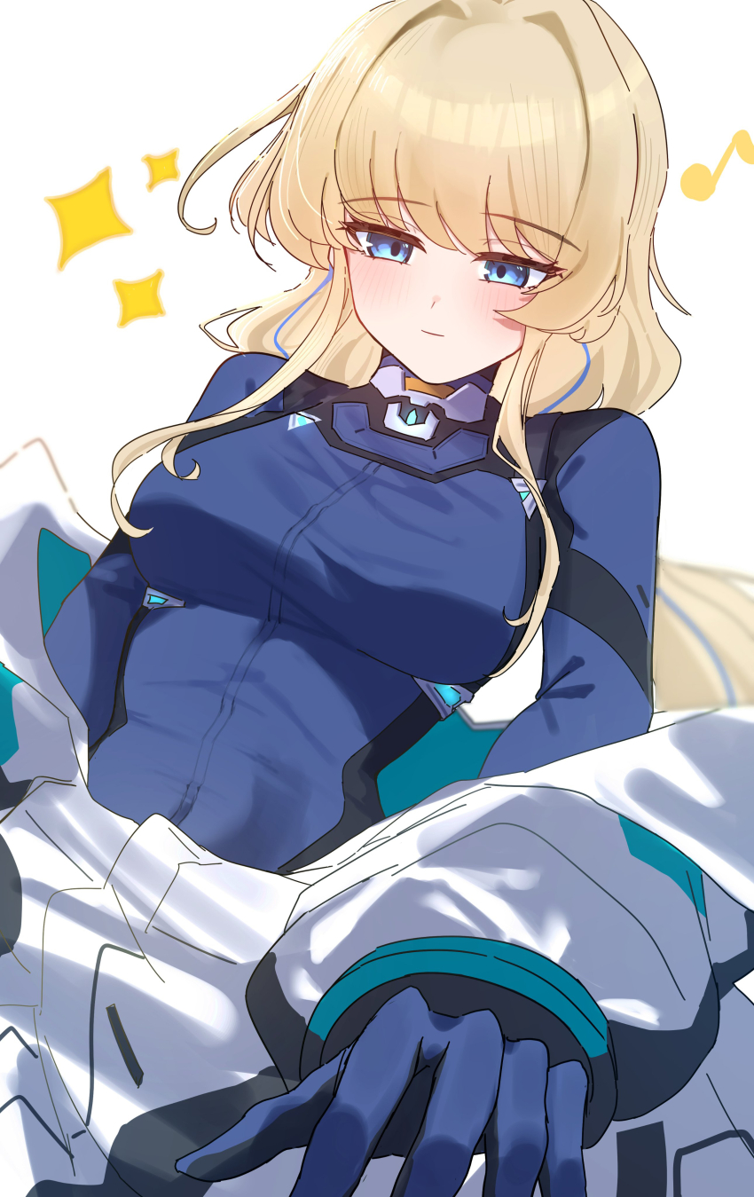 1girl, absurdres, blonde_hair, blue_archive, blue_bodysuit, blue_eyes, blue_streaks, bodysuit