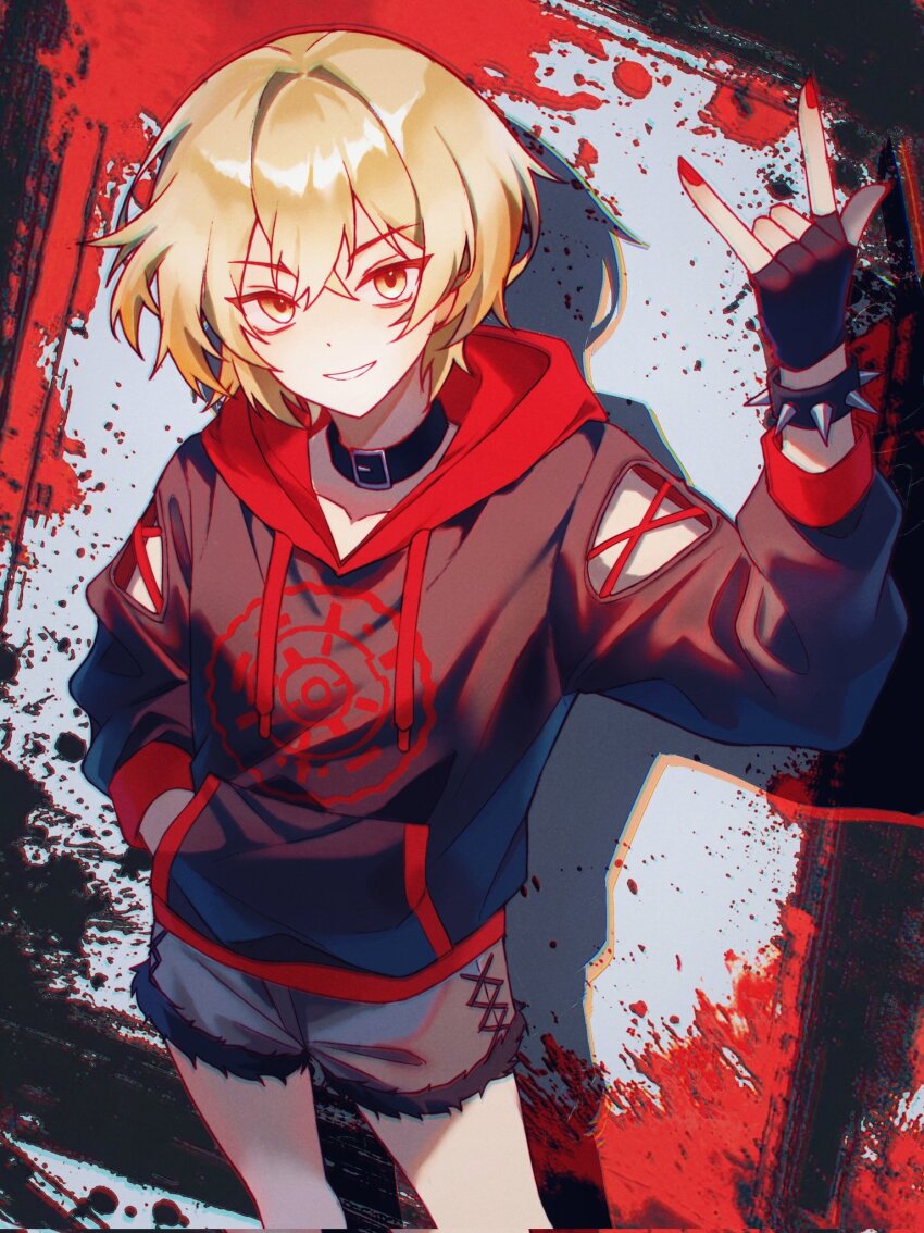 1boy, \n/, black_choker, black_jacket, blonde_hair, buhuaixiaoguai, choker, collar