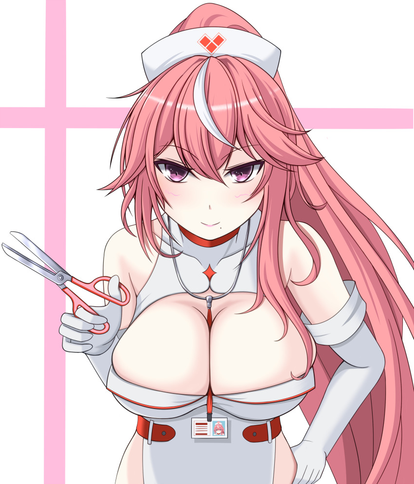 asagiri_mito, azur_lane, blush, breasts, cleavage, collar, commentary_request, detached_collar