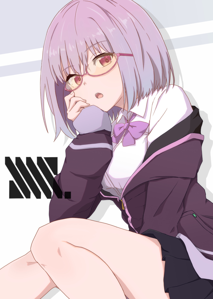 1girl, black_skirt, bow, bowtie, breasts, collared_shirt, commentary, gridman_universe