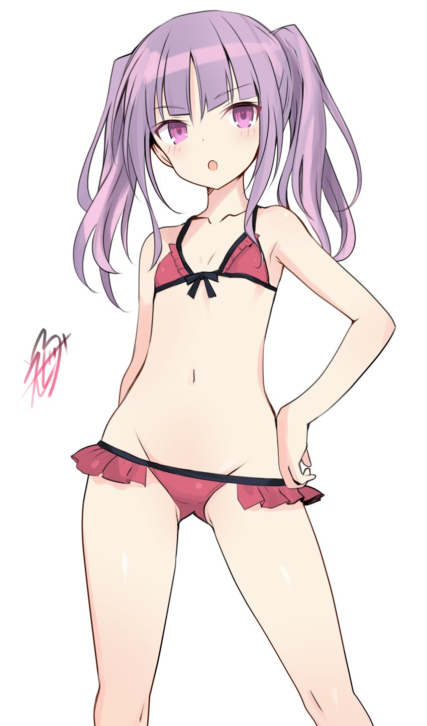 1girl, absurdres, alice_gear_aegis, arm_behind_back, bikini, bikini_skirt, blunt_bangs, commentary_request