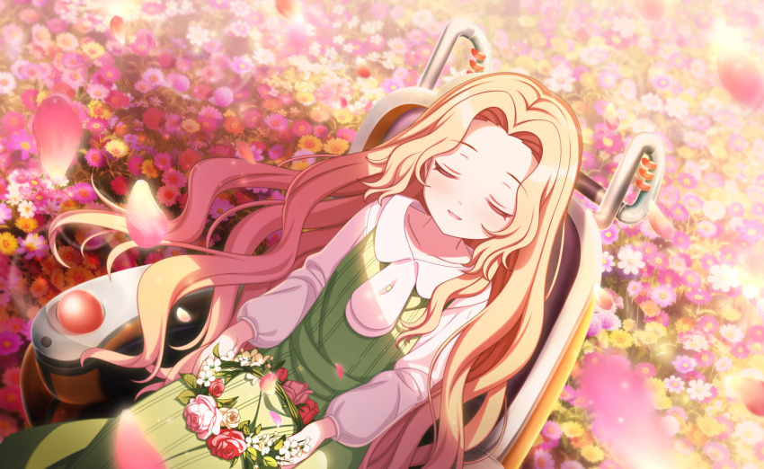 1girl, blonde_hair, blurry, blush, closed_eyes, code_geass, commentary_request, cosplay