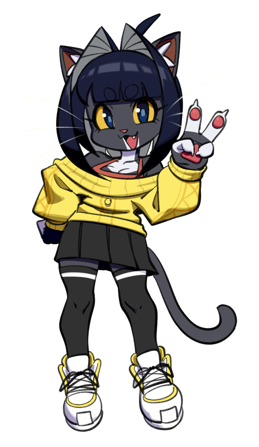 1girl, :d, absurdres, ahoge, animal_ears, animal_hands, bare_shoulders, black_fur