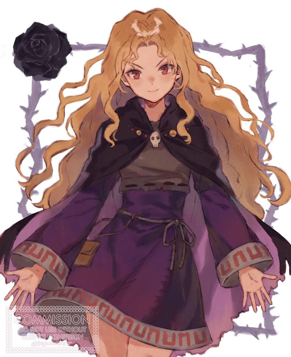 >:), 1girl, black_cloak, black_flower, black_rose, bokujou_monogatari, bokujou_monogatari:_colobocle_station, brown_hair