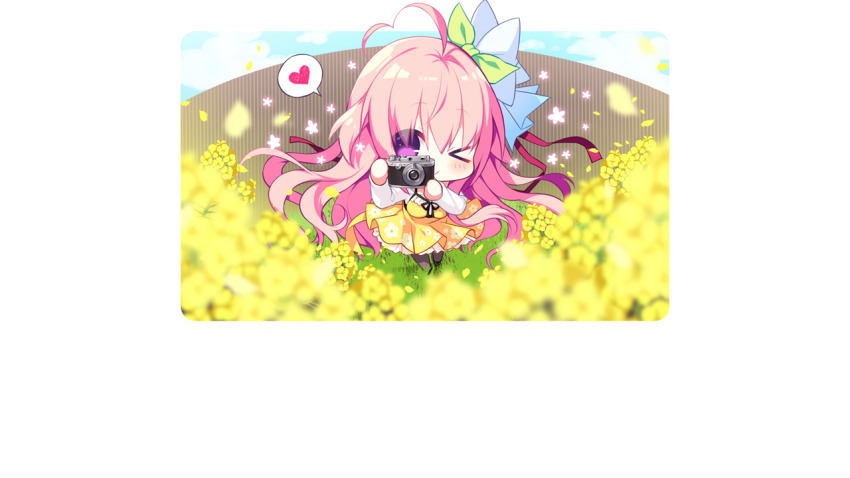 >_o, 1girl, ;), ahoge, blurry, blurry_foreground, blush, border