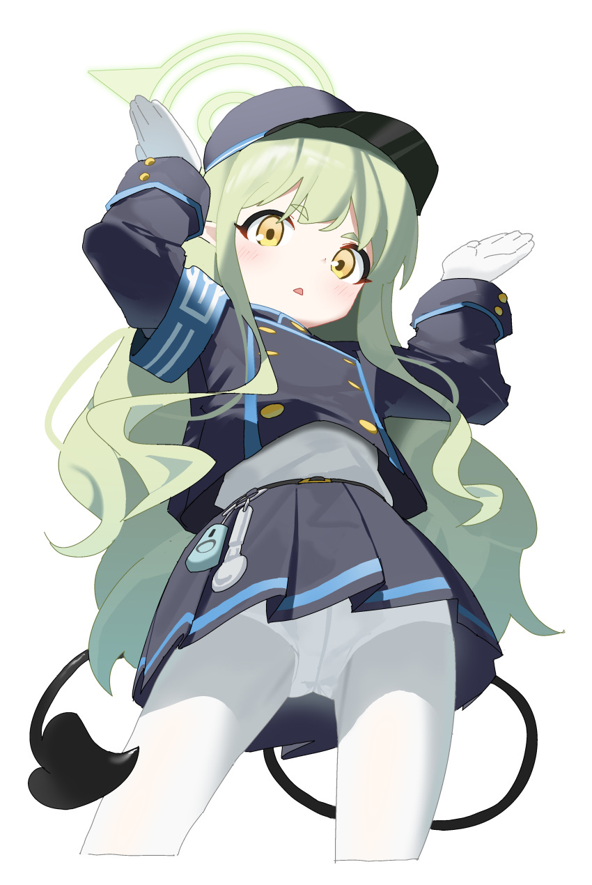 1girl, absurdres, armband, black_hat, black_skirt, blue_archive, blue_armband, fuyubone