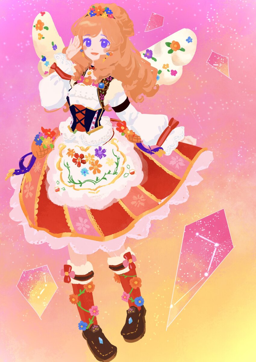 1girl, :d, absurdres, aikatsu!, aikatsu!_(series), apron, brown_shoes, commentary